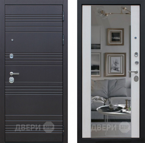 Входная металлическая Дверь АСД Дуэт с зеркалом Лиственница белая в Голицыно