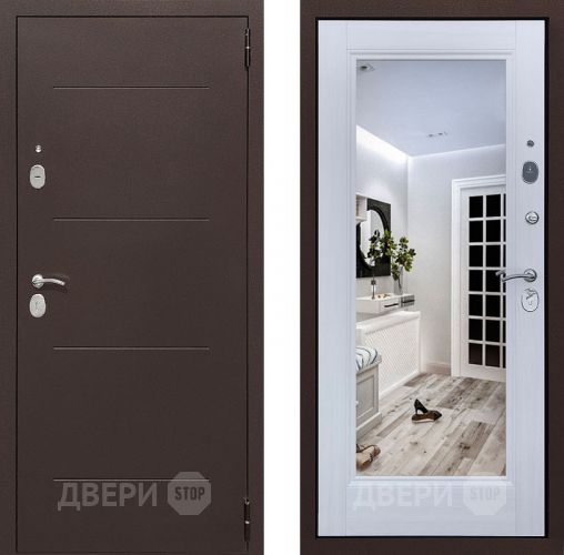 Входная металлическая Дверь Престиж 100 с зеркалом Медь/Лиственница белая в Голицыно
