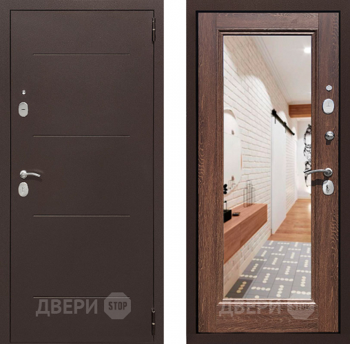Входная металлическая Дверь Престиж 100 с зеркалом Медь/Дуб филадельфия коньяк в Голицыно