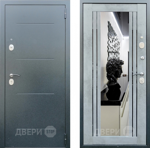 Дверь Престиж Люкс с зеркалом Бетон в Голицыно