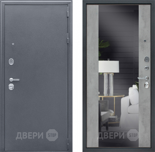 Входная металлическая Дверь Йошкар Спартак-Б с зеркалом Бетон светлый в Голицыно