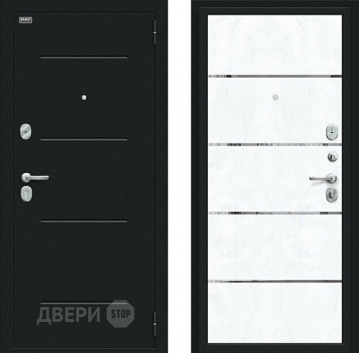 Входная металлическая Дверь Bravo Лайн Букле черное/Snow Art в Голицыно
