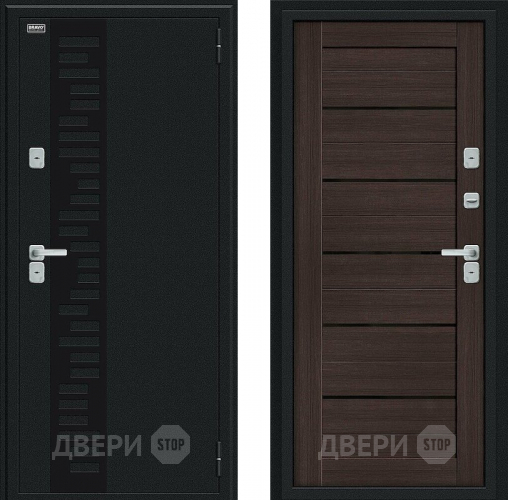 Входная металлическая Дверь Bravo Thermo Техно Декор Букле черное/Wenge Veralinga в Голицыно