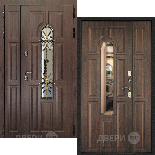 Входная металлическая Дверь Дверной Континент Лион Двустворчатая Темный орех в Голицыно