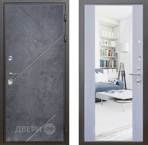 Входная металлическая Дверь Шелтер (SHELTER) Комфорт Бетон урбан индиго 12 с зеркалом Дуб филадельфия крем в Голицыно