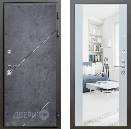Дверь Шелтер (SHELTER) Комфорт Бетон урбан индиго 13 с зеркалом Белый матовый в Голицыно