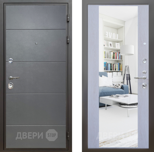 Входная металлическая Дверь Шелтер (SHELTER) Комфорт Лофт графит 12 с зеркалом Дуб филадельфия крем в Голицыно