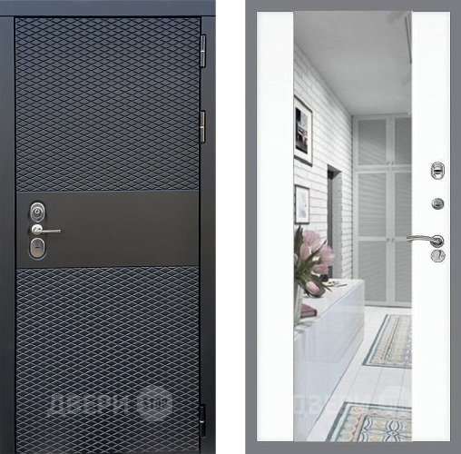 Входная металлическая Дверь Стоп БЛЭК CISA Зеркало СБ-16 Силк Сноу в Голицыно