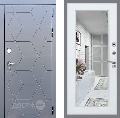 Входная металлическая Дверь Стоп КОСМО Зеркало Белый ясень в Голицыно