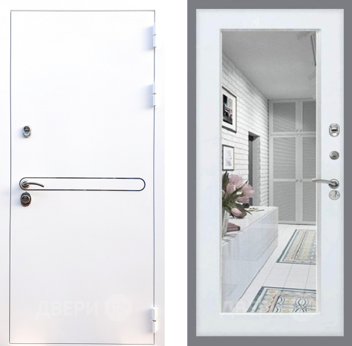 Входная металлическая Дверь Стоп Лайн Вайт Зеркало Белый ясень в Голицыно