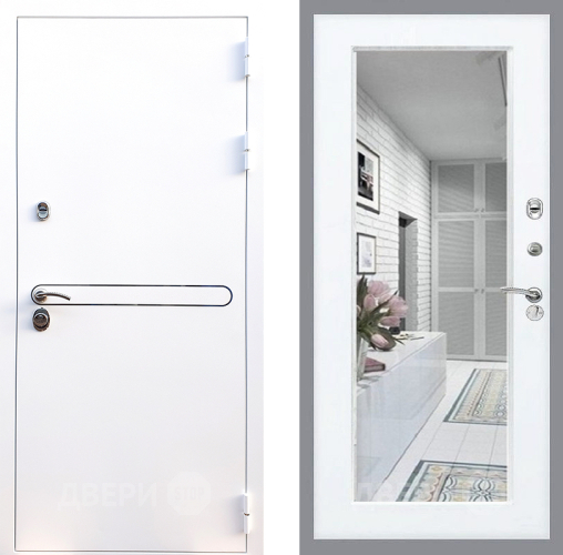 Входная металлическая Дверь Стоп Лайн Вайт Зеркало Силк Сноу в Голицыно