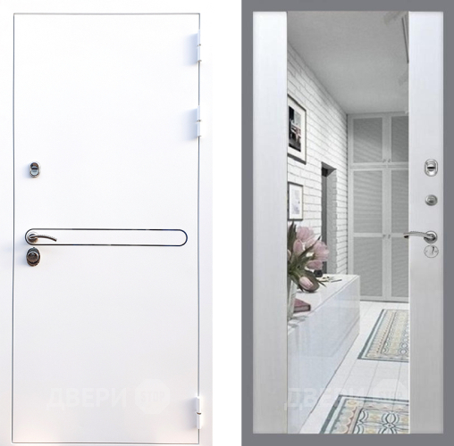 Входная металлическая Дверь Стоп Лайн Вайт Зеркало СБ-16 Лиственница беж в Голицыно