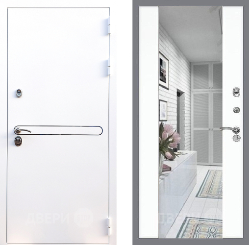 Входная металлическая Дверь Стоп Лайн Вайт Зеркало СБ-16 Силк Сноу в Голицыно