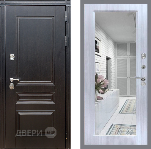 Входная металлическая Дверь Стоп МЕГАПОЛИС Зеркало Сандал белый в Голицыно