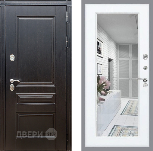 Входная металлическая Дверь Стоп МЕГАПОЛИС Зеркало Силк Сноу в Голицыно