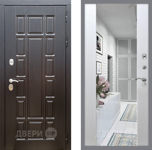 Входная металлическая Дверь Стоп НЬЮ ЙОРК Зеркало СБ-16 Лиственница беж в Голицыно