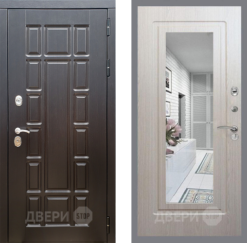 Входная металлическая Дверь Стоп НЬЮ ЙОРК Зеркало ФЛ-120 Беленый дуб в Голицыно