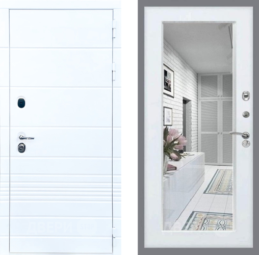 Входная металлическая Дверь Стоп ТРЕНДО Зеркало Белый ясень в Голицыно