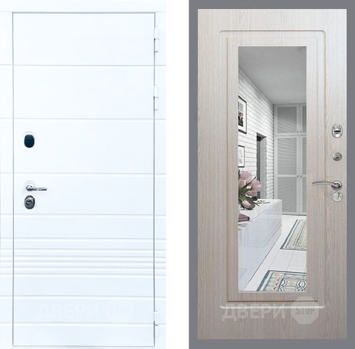 Входная металлическая Дверь Стоп ТРЕНДО Зеркало ФЛ-120 Беленый дуб в Голицыно