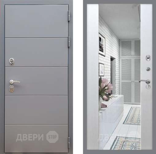 Входная металлическая Дверь Стоп АРТ ГРАФИТ Зеркало СБ-16 Лиственница беж в Голицыно