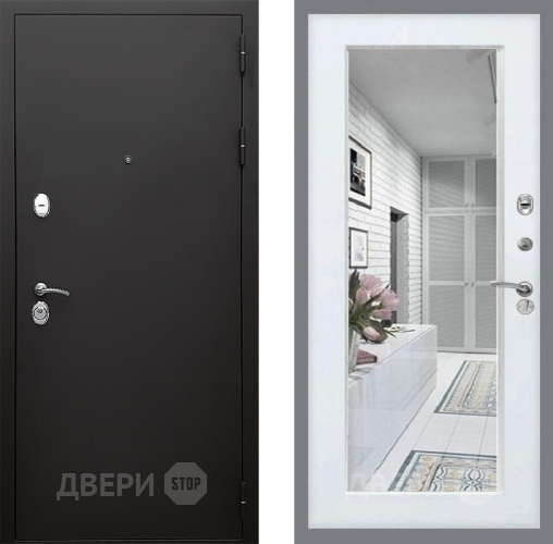 Входная металлическая Дверь Стоп КЛАССИК Шагрень Зеркало Белый ясень в Голицыно