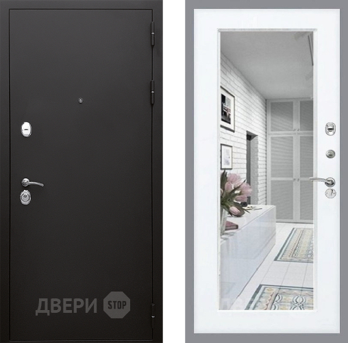 Входная металлическая Дверь Стоп КЛАССИК Шагрень Зеркало Силк Сноу в Голицыно