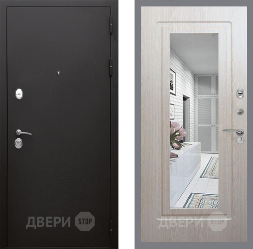 Входная металлическая Дверь Стоп КЛАССИК Шагрень Зеркало ФЛ-120 Беленый дуб в Голицыно