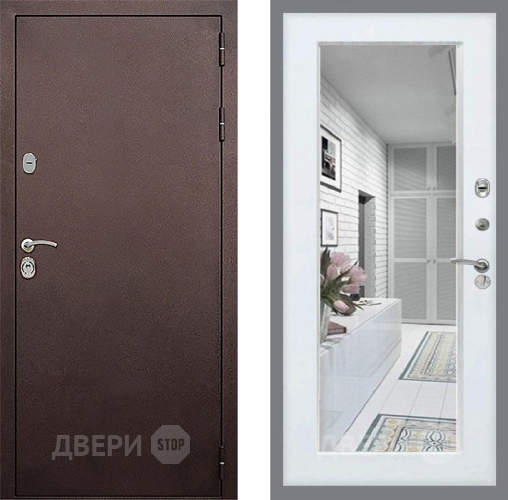 Входная металлическая Дверь Стоп КЛАССИК Медь Зеркало Белый ясень в Голицыно