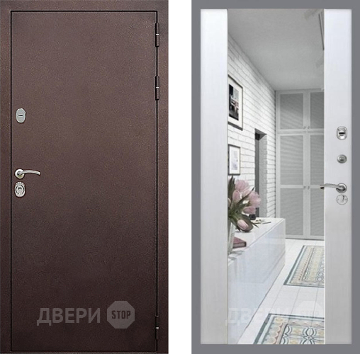 Входная металлическая Дверь Стоп КЛАССИК Медь Зеркало СБ-16 Лиственница беж в Голицыно