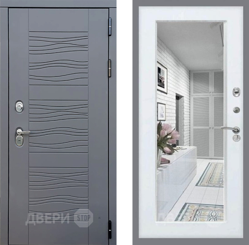 Входная металлическая Дверь Стоп СКАНДИ Зеркало Белый ясень в Голицыно