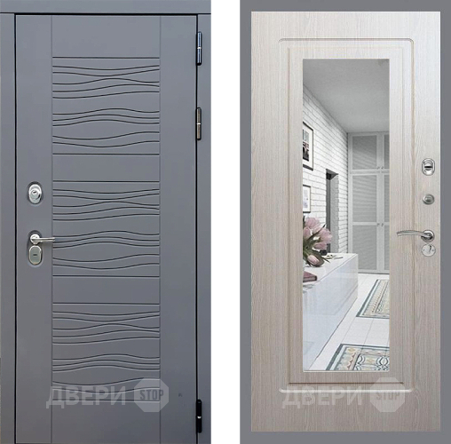 Входная металлическая Дверь Стоп СКАНДИ Зеркало ФЛ-120 Беленый дуб в Голицыно