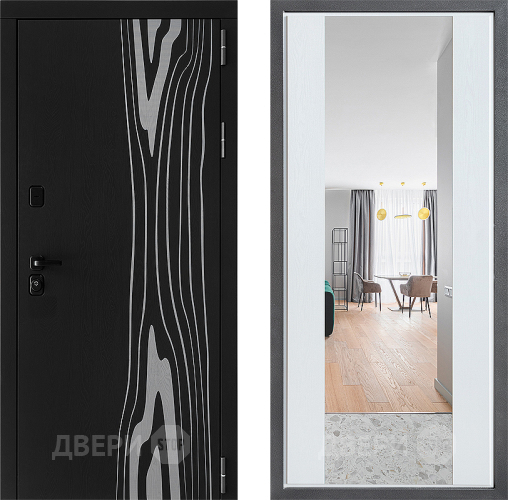 Входная металлическая Дверь Дверной континент ДК-12 ФЛЗ-1 Зеркало Белое дерево в Голицыно