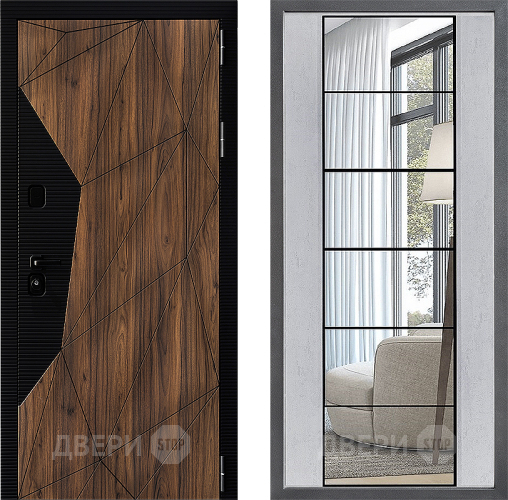 Входная металлическая Дверь Дверной континент ДК-11 ФЛЗ-2 Зеркало Бетон светлый в Голицыно