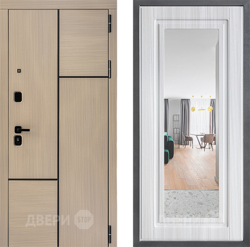 Входная металлическая Дверь Дверной континент ДК-14 ФЛЗ Зеркало Сандал белый в Голицыно