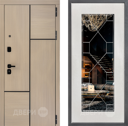 Входная металлическая Дверь Дверной континент ДК-14 ФЛ-Тиффани Зеркало Белое дерево в Голицыно