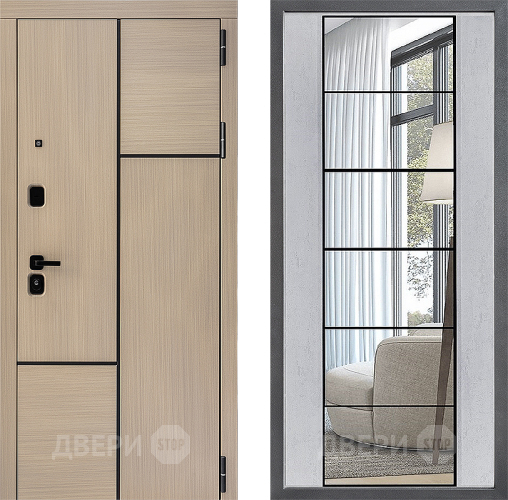 Входная металлическая Дверь Дверной континент ДК-14 ФЛЗ-2 Зеркало Бетон светлый в Голицыно