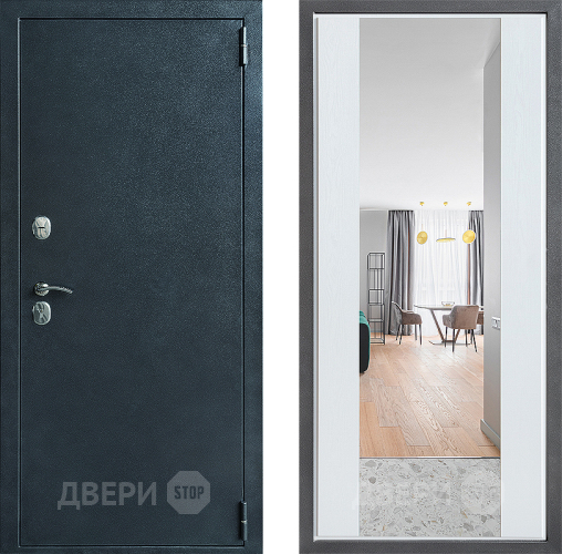 Входная металлическая Дверь Дверной континент ДК-70 Дизайн ФЛЗ-1 Зеркало Белое дерево в Голицыно
