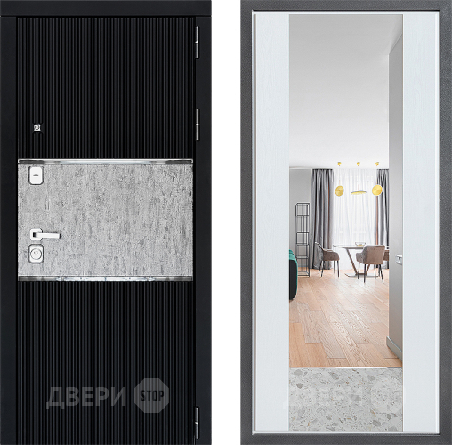 Входная металлическая Дверь Дверной континент ДК-13 ФЛЗ-1 Зеркало Белое дерево в Голицыно