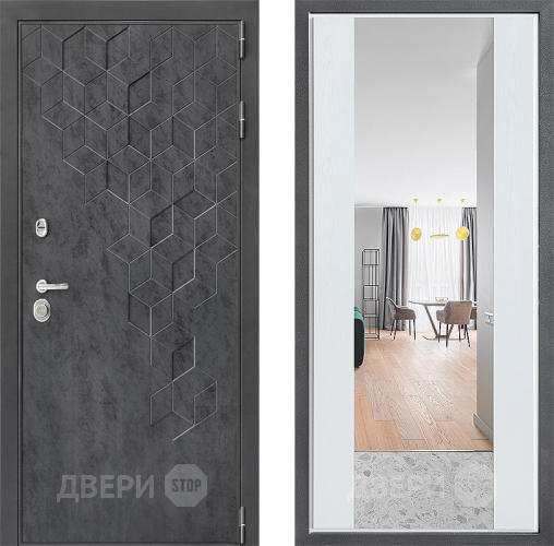 Входная металлическая Дверь Дверной континент ДК-3/713 ФЛЗ-1 Зеркало Белое дерево в Голицыно