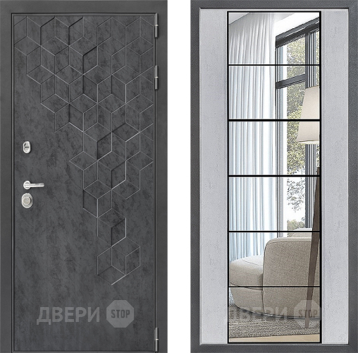 Входная металлическая Дверь Дверной континент ДК-3/713 ФЛЗ-2 Зеркало Бетон светлый в Голицыно
