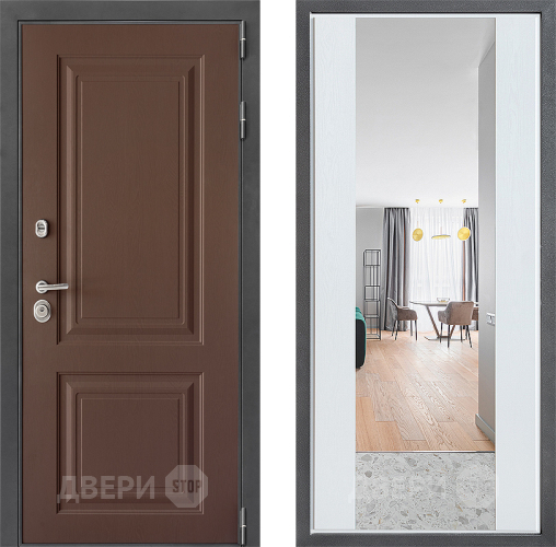 Входная металлическая Дверь Дверной континент ДК-3/729 ФЛЗ-1 Зеркало Белое дерево в Голицыно