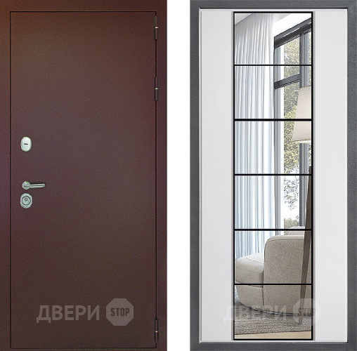 Входная металлическая Дверь Дверной континент Рубикон Медь Дизайн ФЛЗ-2 Зеркало Белый софт в Голицыно