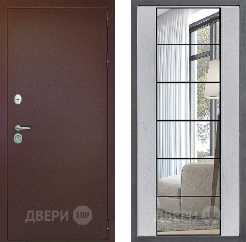 Дверь Дверной континент Рубикон Медь Дизайн ФЛЗ-2 Зеркало Бетон светлый в Голицыно