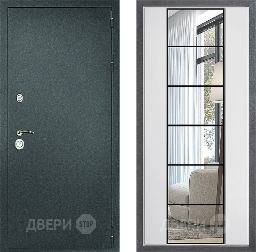 Входная металлическая Дверь Дверной континент Рубикон Серебро Дизайн ФЛЗ-2 Зеркало Белый софт в Голицыно