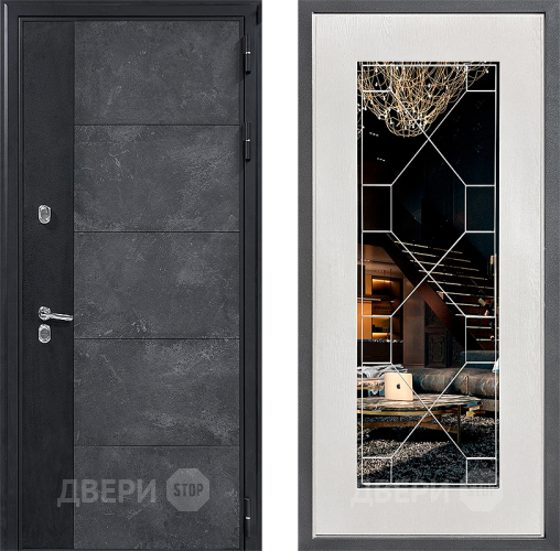 Дверь Дверной континент ДК-15 Бетон ТЕРМО ФЛ-Тиффани Зеркало Белое дерево в Голицыно