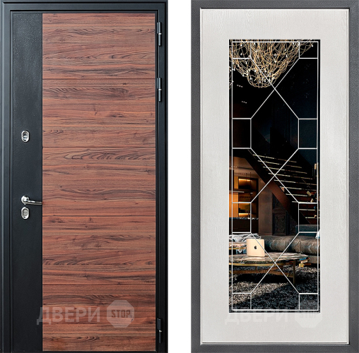 Входная металлическая Дверь Дверной континент ДК-15 Красное Дерево ТЕРМО ФЛ-Тиффани Зеркало Белое дерево в Голицыно