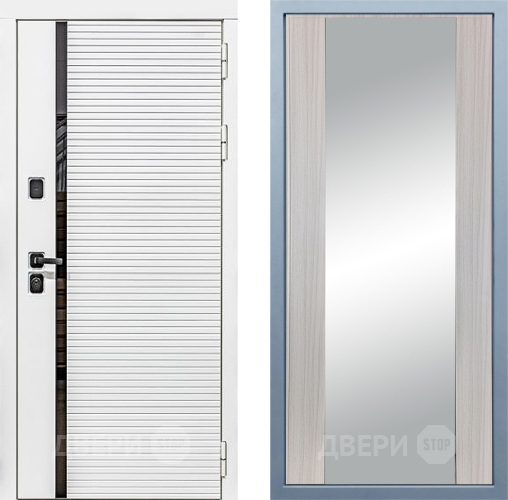 Входная металлическая Дверь Дива МХ-45 Белая STR Д-15 Зеркало Сандал белый в Голицыно