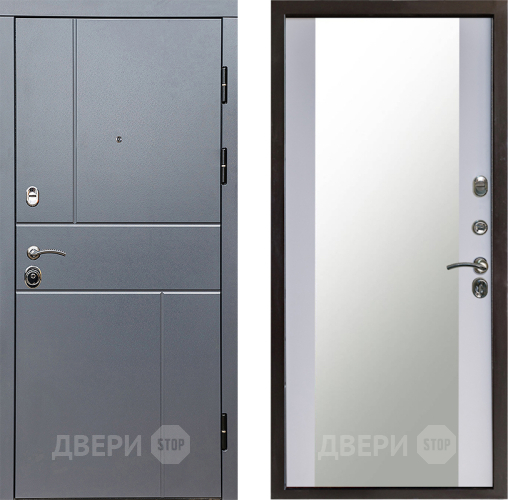 Входная металлическая Дверь Престиж Горизонт Грэй Зеркало Белый софт в Голицыно