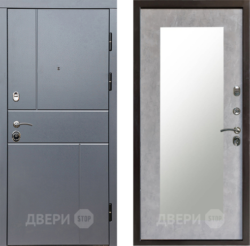 Входная металлическая Дверь Престиж Горизонт Грэй Зеркло Пастораль Бетон светлый в Голицыно