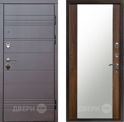 Входная металлическая Дверь Престиж Линия Браун Зеркало Дуб в Голицыно